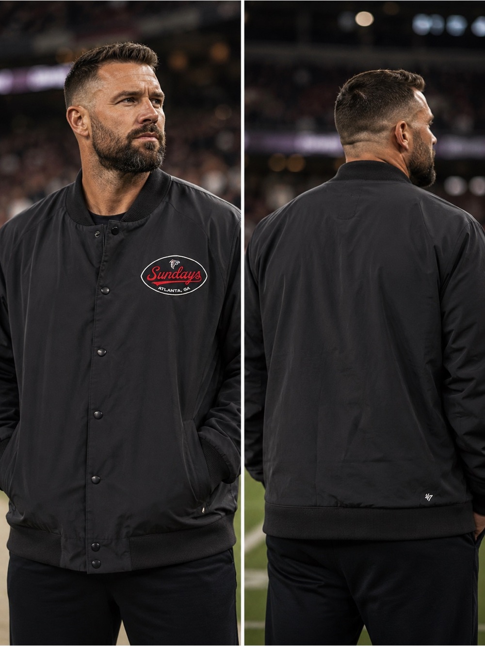 🆕 Atlanta Falcons ’47 Sundays Euro Step Twill Bomber Jacket Men’s Medium BNWT